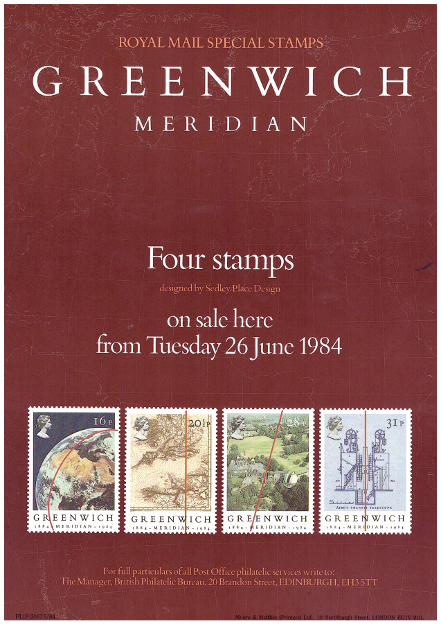 (image for) 1984 Greenwich Meridian Post Office A4 poster. PL(P) 3167 5/84.